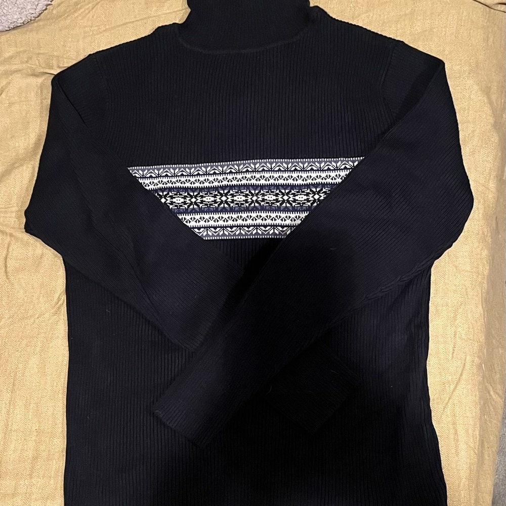 Navy Turtleneck Sweater with fair isle Pattern